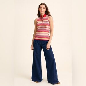 Women Sz 8  Rainbow High neck Stretch Soft Y2K Pull Over Golf Top Sporty Artisan